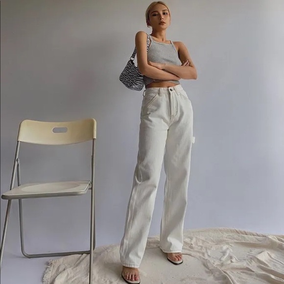 Yes Style Straight Cut Boyfriend Jeans Off-White Size Small - Picture 1 of 6